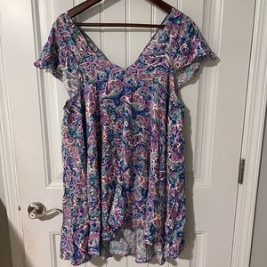 Matilda Jane Pink Blue Green Paisley Flutter Top